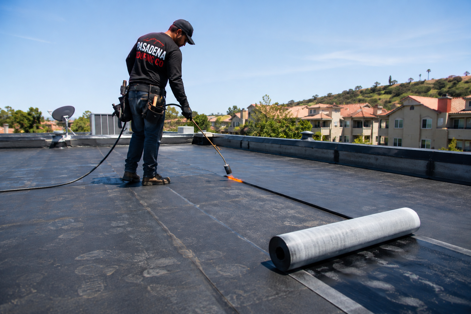 Flat roofing system on a Pasadena California property